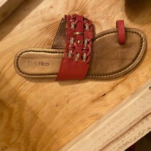 leather sandals red/gold